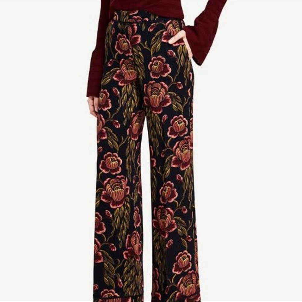 Ann Taylor Floral Wide Leg Pants Rose Garden Print Size 8